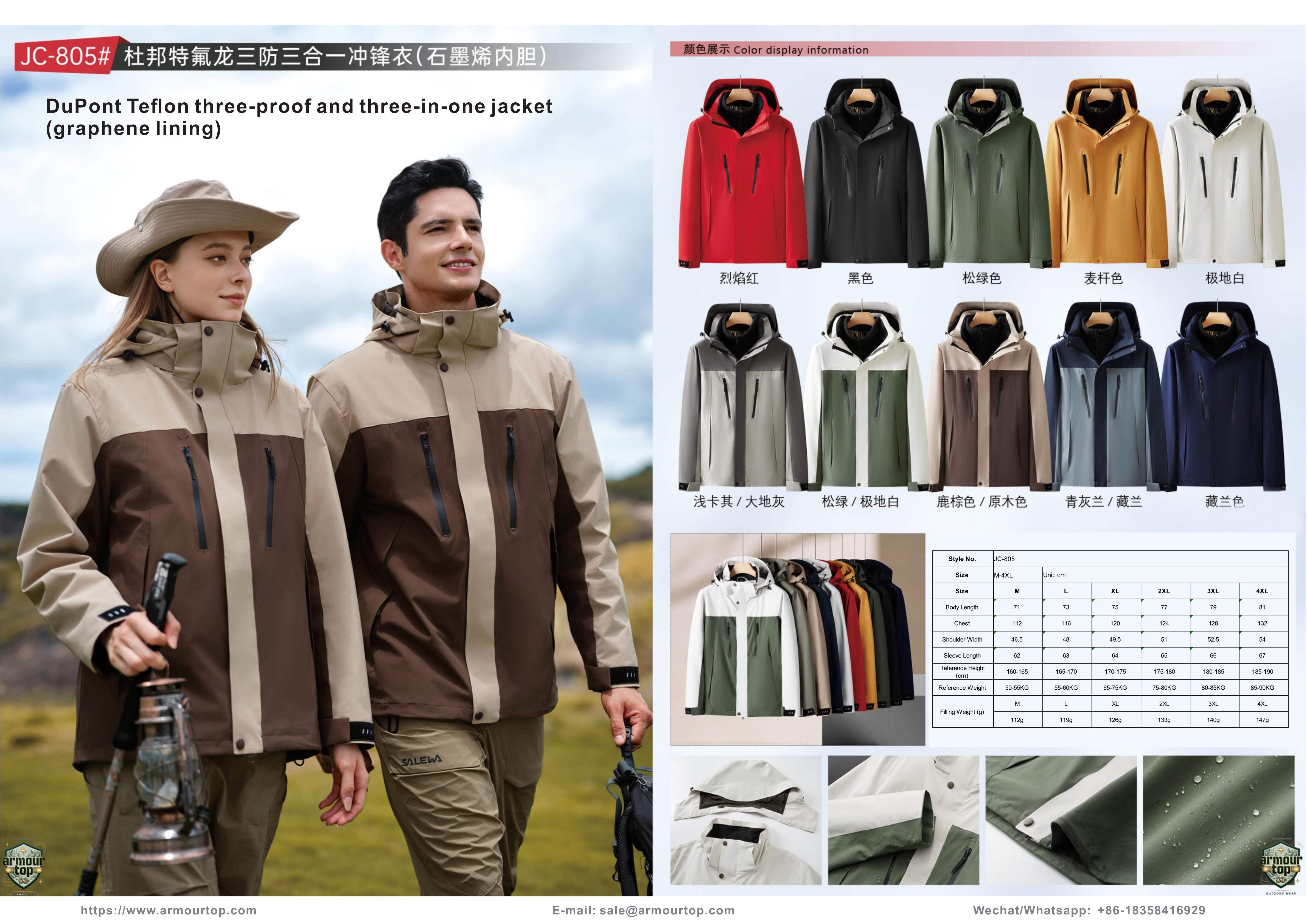 JC-805 Chaqueta 3-en-1 con Teflón DuPont y forro de grafeno - vista general